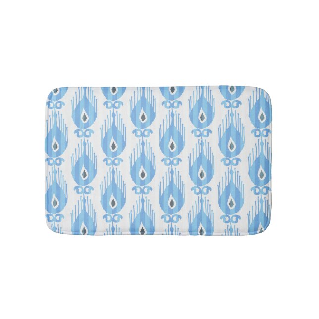 Tapis De Bain Design Motif Ikat Blanc Bleu (Devant)