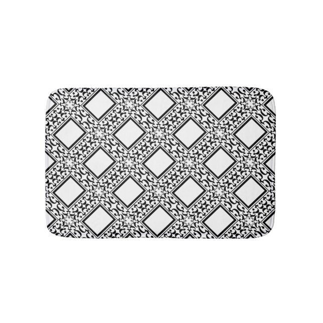 Tapis de bain design noir et blanc orné (Devant)