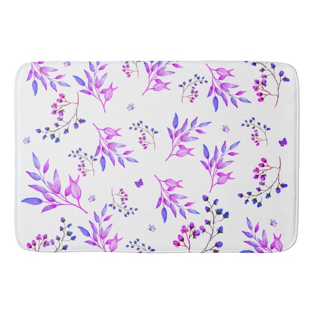 Tapis De Bain Design original de fleurs et branches violettes (Devant)