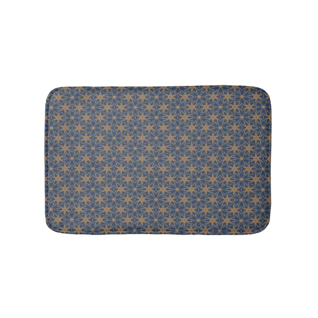 Tapis De Bain Design Pétale Bleu et Or (Devant)