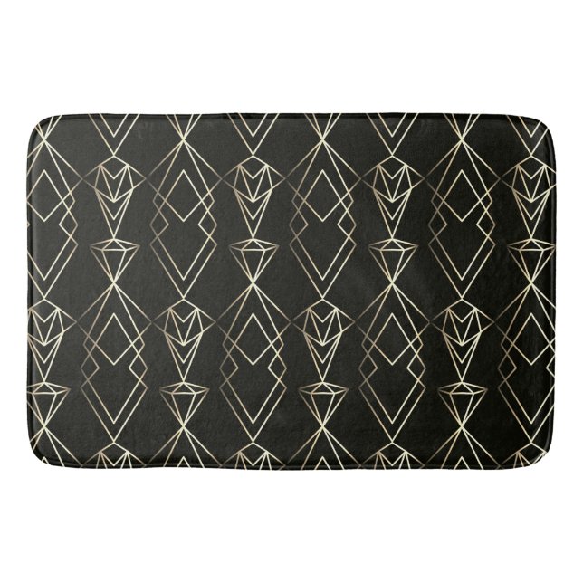 Tapis De Bain Design rétro classique en noir et or (Devant)