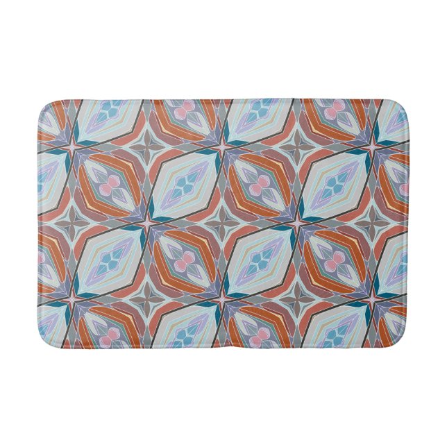 Tapis De Bain Design unique en rouille, sarcelle, bleu clair et  (Devant)
