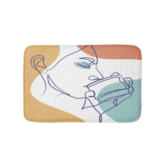 Tapis De Bain dessin d'art affiche d'une femme buvant du café (Devant)