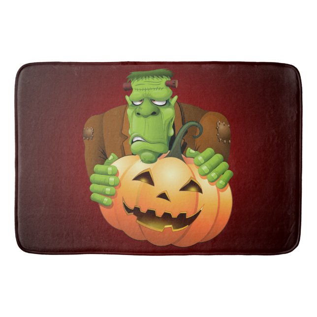 Tapis De Bain Dessin de Frankenstein Monster avec Citrouille (Devant)