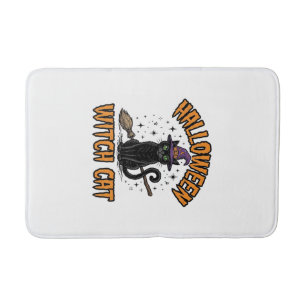 Tapis De Bain Dessin de gravure vintage de chat de sorcière d'Ha