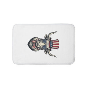 Tapis De Bain Dessin de taureau patriotique Gravure vintage Amer