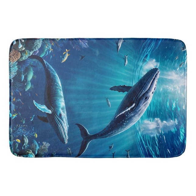 Tapis De Bain Deux baleines nageant parmi les poissons tropicaux (Devant)