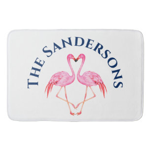 Tapis De Bain Deux Flamants roses roses Salle de bain Monogramme