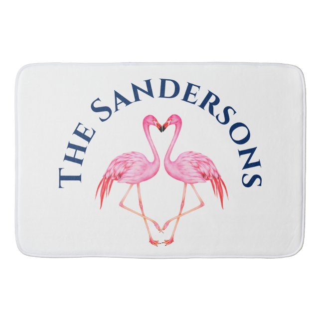 Tapis De Bain Deux Flamants roses roses Salle de bain Monogramme (Devant)