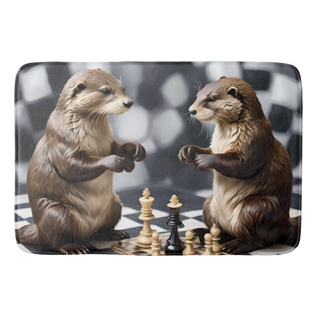 Tapis De Bain Deux Otters Jouant Aux Échecs, (Devant)