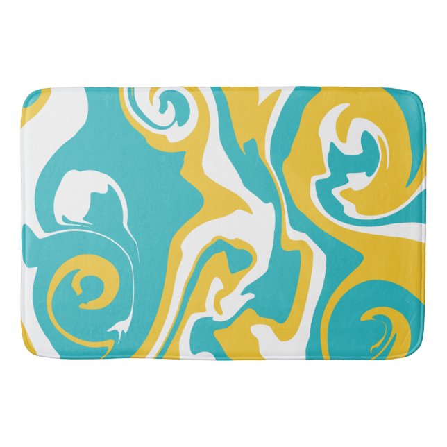 Tapis De Bain Déversement - Turquoise et Jaune (Devant)