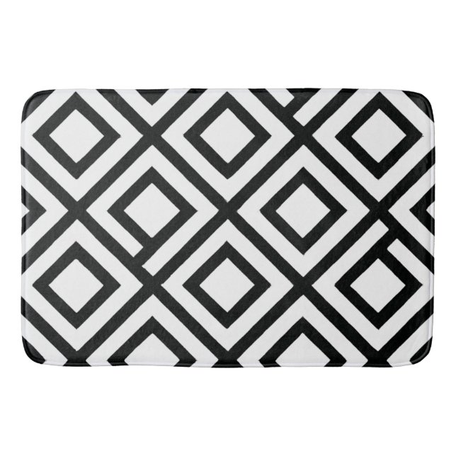 Tapis De Bain Diamant Géométrique Noir Blanc Gras (Devant)