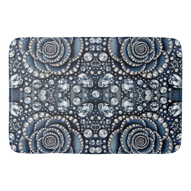 Tapis De Bain Diamant Rose & Denim Glam Bling Bijoux (Devant)