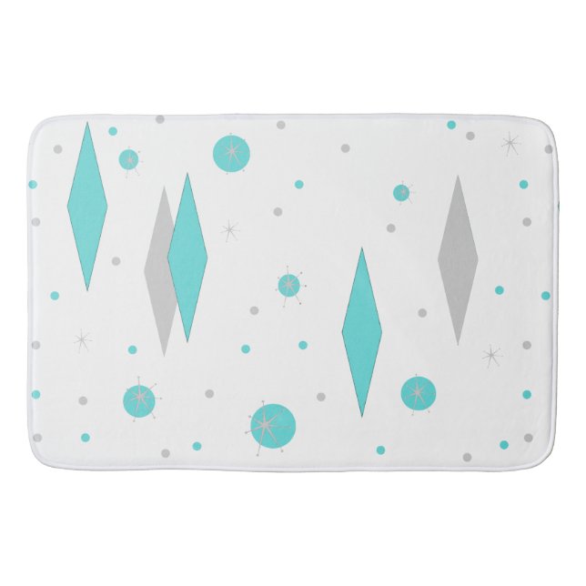 Tapis De Bain Diamant Turquoise Rétro & Mat de bain Starburst (Devant)