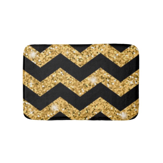 Tapis De Bain Diamants d'or noir de Chevron (Devant)