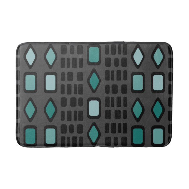 Tapis De Bain Diamants rétro Rectangles Turquoise noir (Devant)