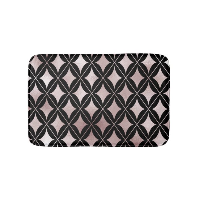 Tapis De Bain Diamants roses bleus sur noir (Devant)