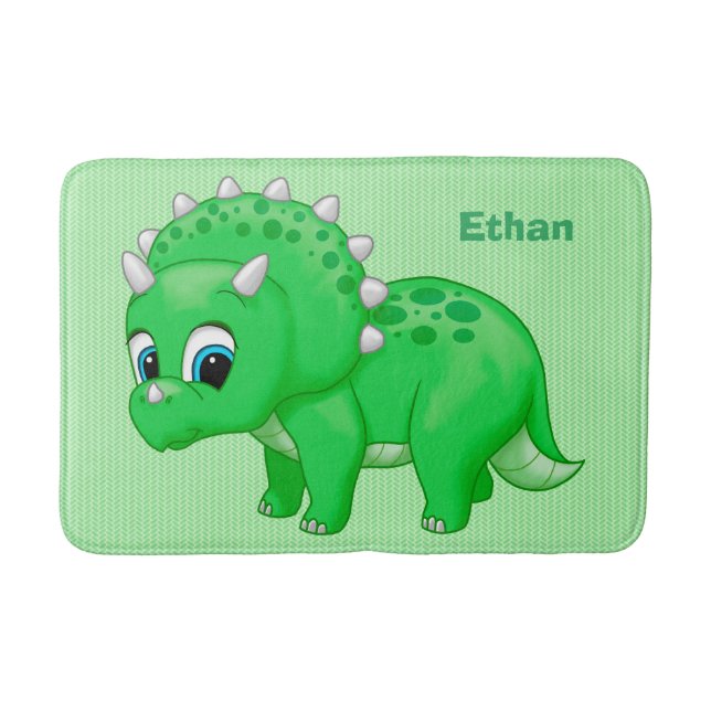Tapis De Bain Dinosaure vert mignon de Triceratops de bébé (Devant)