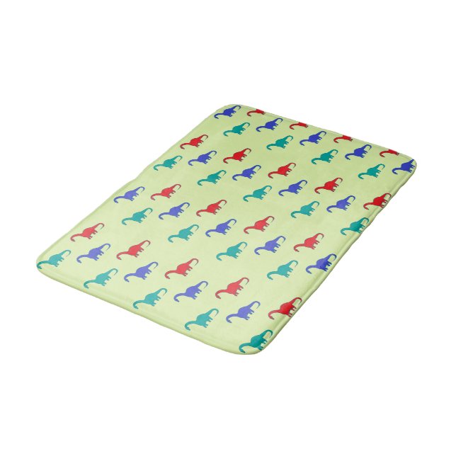 Tapis De Bain Dinosaures colorés motif sur vert (Angle)