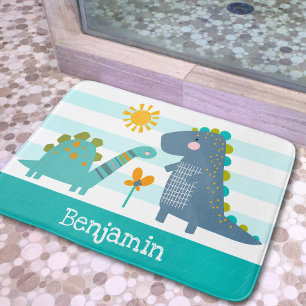 Tapis De Bain Dinosaures Mignons Garçon Rayures Bleues Nom Amusa