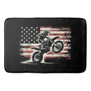 Tapis De Bain Dirt Bike American Flag Motocross Biker Vintage US