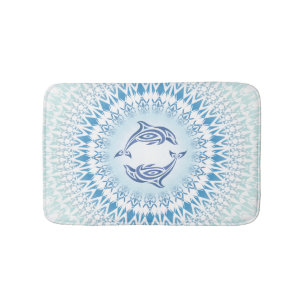 Tapis De Bain Dolphins Mandala Bleu Blanc Maritime
