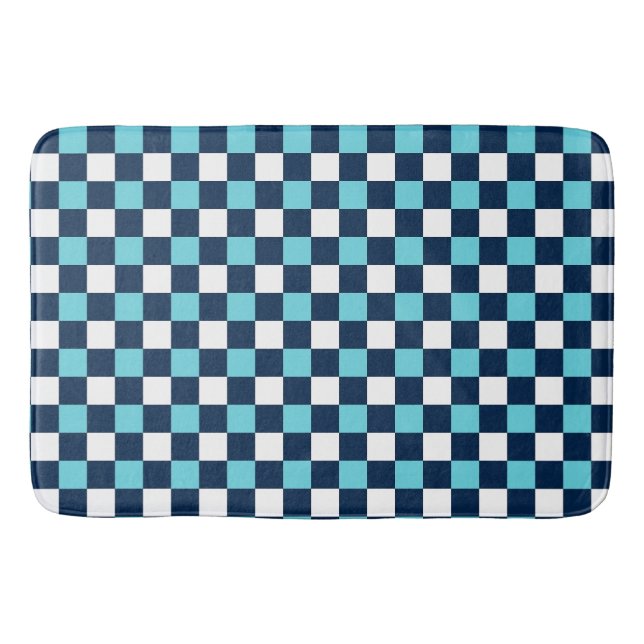 Tapis De Bain Doodles Marins – Mini damier turquoise et marine (Devant)