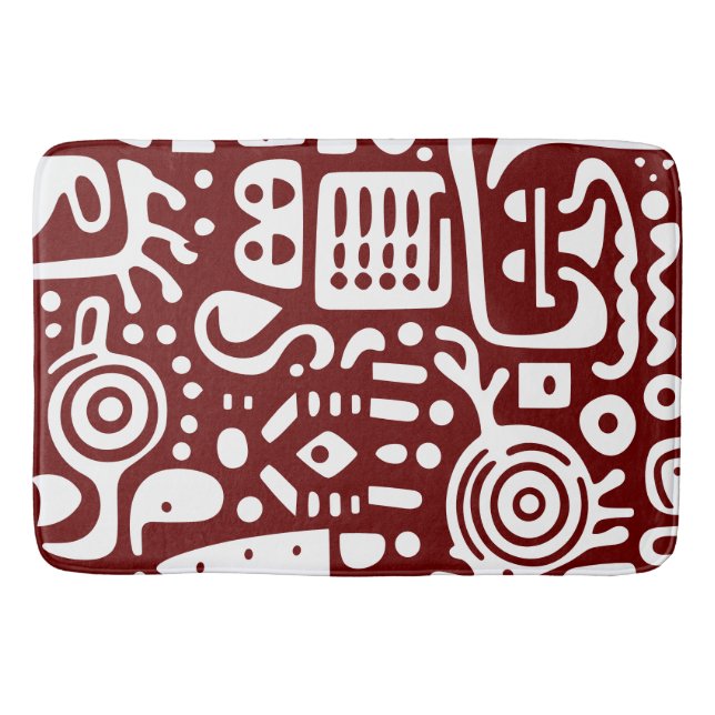 Tapis De Bain Doodles rouge foncé et blanc 1 sur 4 (Devant)