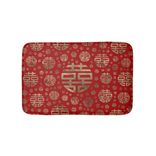 Tapis De Bain Double motif de symbole de bonheur - or sur le
