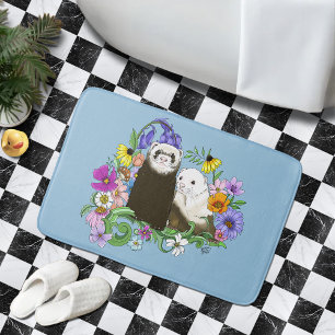 Tapis De Bain Douce Paire de Furets Floraux Bleus Fantaisistes 