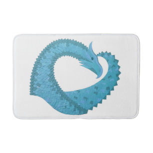 Tapis De Bain Dragon cardiaque turquoise en blanc