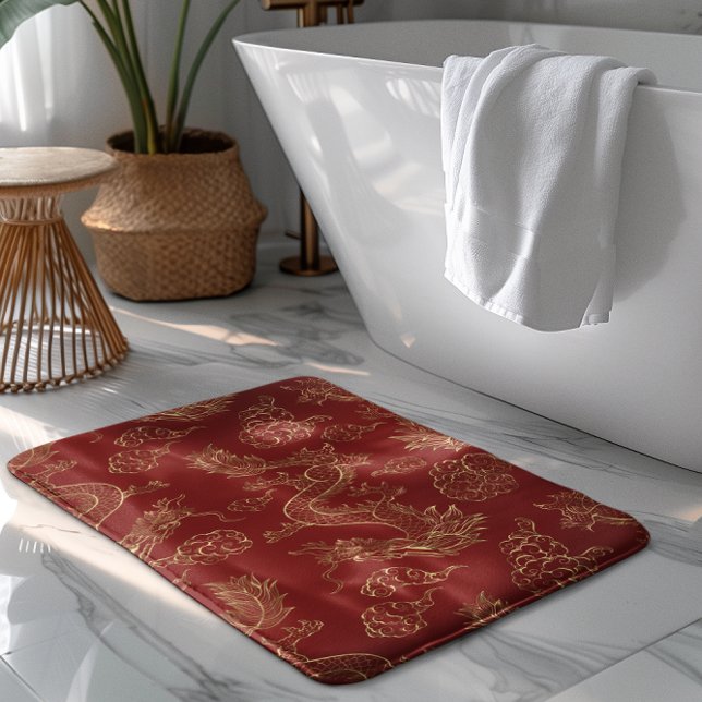 Tapis De Bain Dragon chinois or et rouge foncé (Créateur téléchargé)