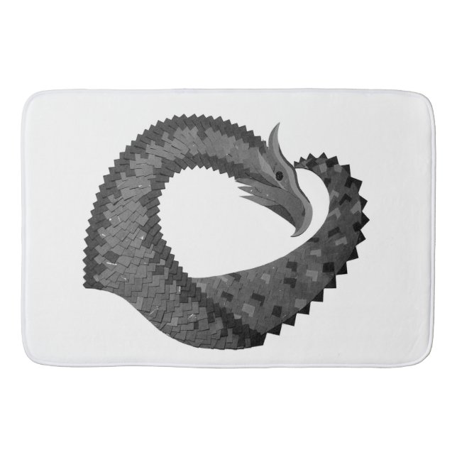 Tapis De Bain Dragon de coeur noir sur blanc (Devant)