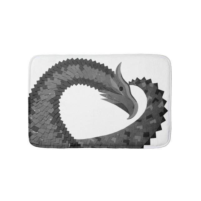 Tapis De Bain Dragon de coeur noir sur blanc (Devant)