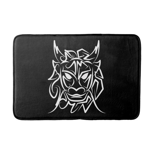 Tapis De Bain Dragon tribal noir et blanc (Devant)