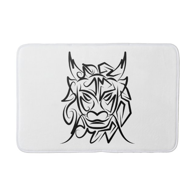 Tapis De Bain Dragon tribal noir et blanc (Devant)