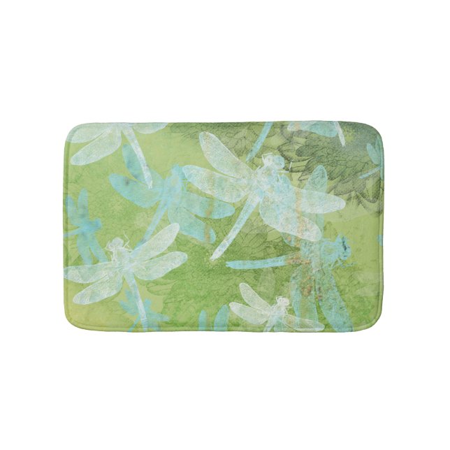 Tapis De Bain Dragonflies Green Turquoise Cream Motif (Devant)