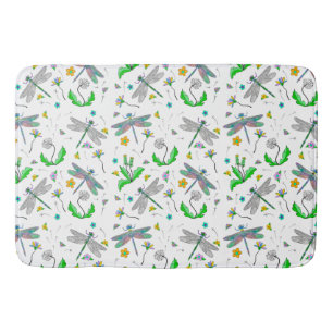 Tapis De Bain Dragonflies Whimsical et Dandelions main tiré