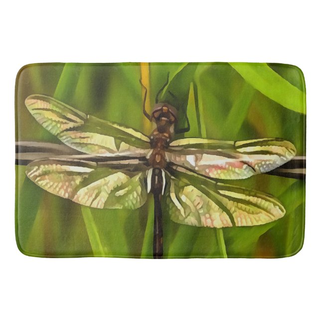 Tapis De Bain Dragonfly Artistique En Brown Et Jaune Sur Vert (Devant)