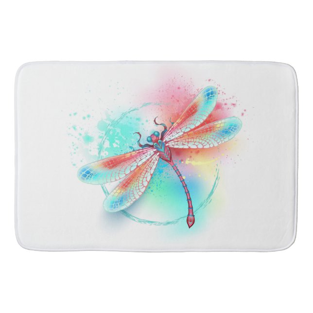Tapis De Bain Dragonfly rouge sur l'arrière - plan aquarelle (Devant)