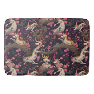 Tapis De Bain Dragons d'or et de blanc aux fleurs de cerisiers