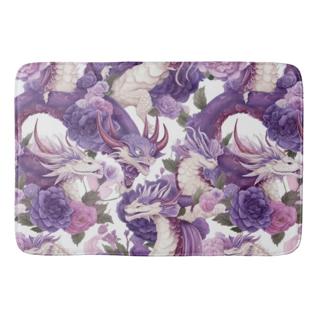 Tapis de bain Dragons et Roses Violets et Blancs (Devant)