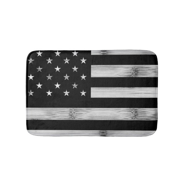 Tapis De Bain Drapeau américain Bois rustique Noir Blanc Patriot (Devant)