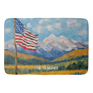 Tapis De Bain Drapeau américain impressionniste et montagnes