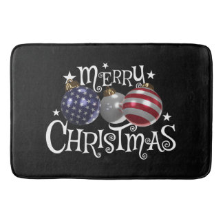 Tapis De Bain Drapeau Américain Joyeux Noël Arbre Boules US Patr