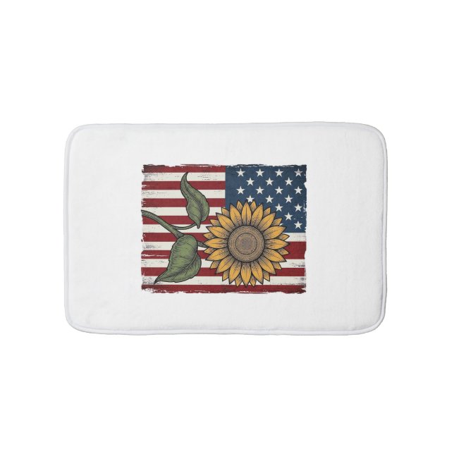 Tapis De Bain Drapeau Américain Tournesol Vintage (Devant)