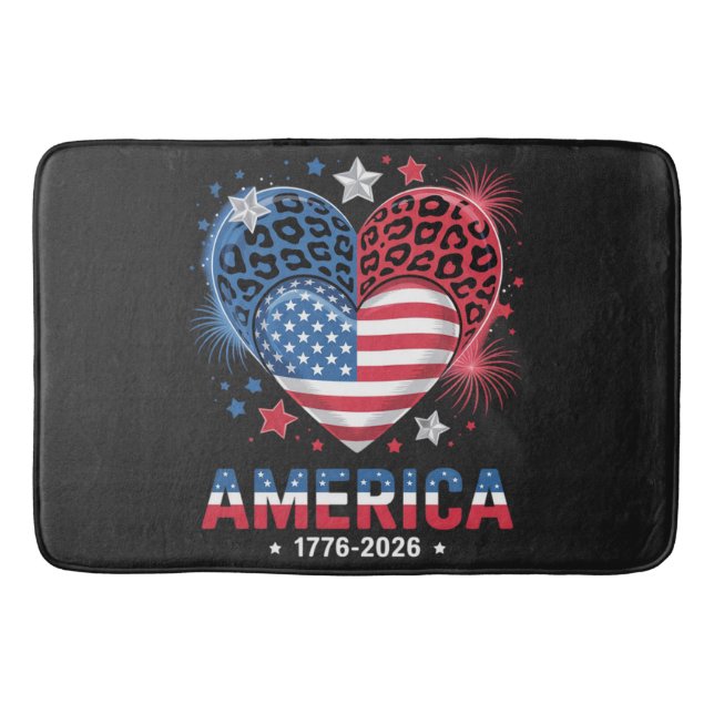 Tapis De Bain Drapeau cœur léopard 1776 2026 4 juillet (Devant)