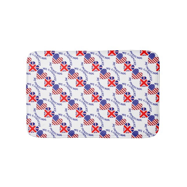 Tapis De Bain Drapeaux britanniques américains en forme de cœur  (Devant)