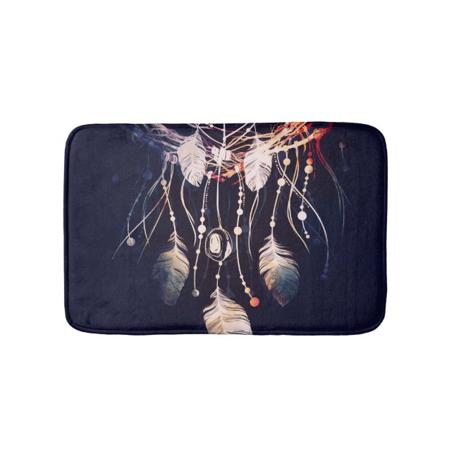 Tapis De Bain Dreamcatcher, branches, style boho, art numérique. (Devant)