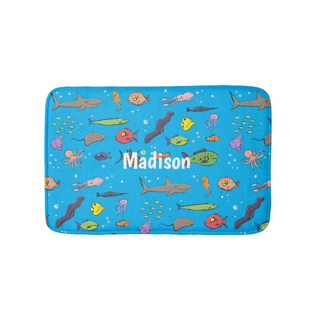 Tapis De Bain Drôle des créatures marines dessin motif (Devant)